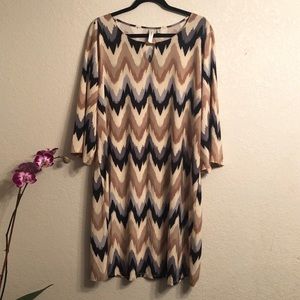 Tacera Womens 2x Tan, Black/Gray Geometric Dress